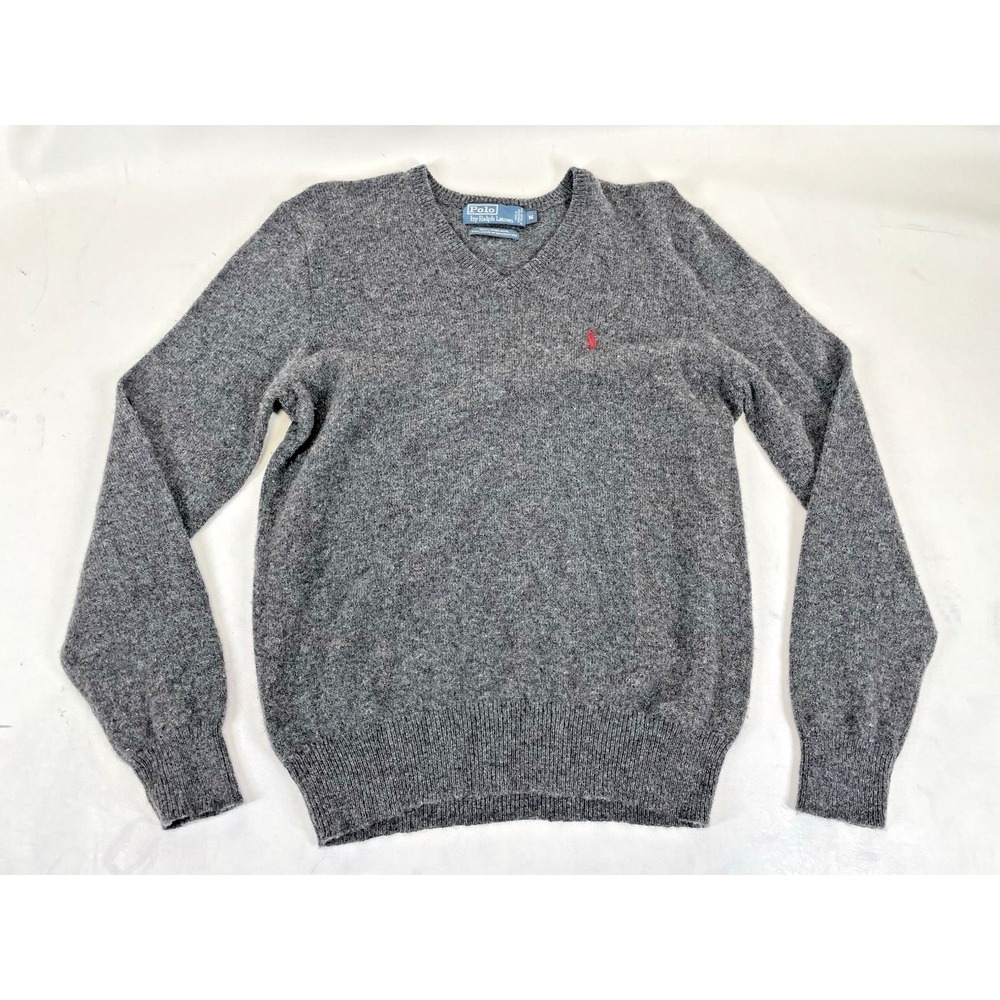 Polo Ralph Lauren V Neck Long Sleeve Lambswool Sweater Mens Size M Gray